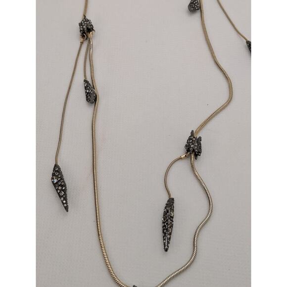 ALEXIS BITTAR RHINESTONE TASSEL NECKLACE WITH STUDDED STATIONS GUNMETAL/GOLD 40” - Picture 5 of 6